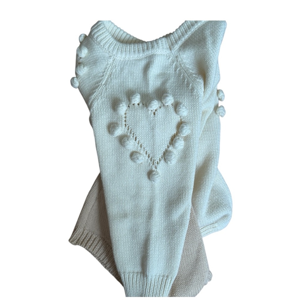 Cozy Knit Heart Long Sleeve Romper - Cream and Tan - Picture 7 of 8